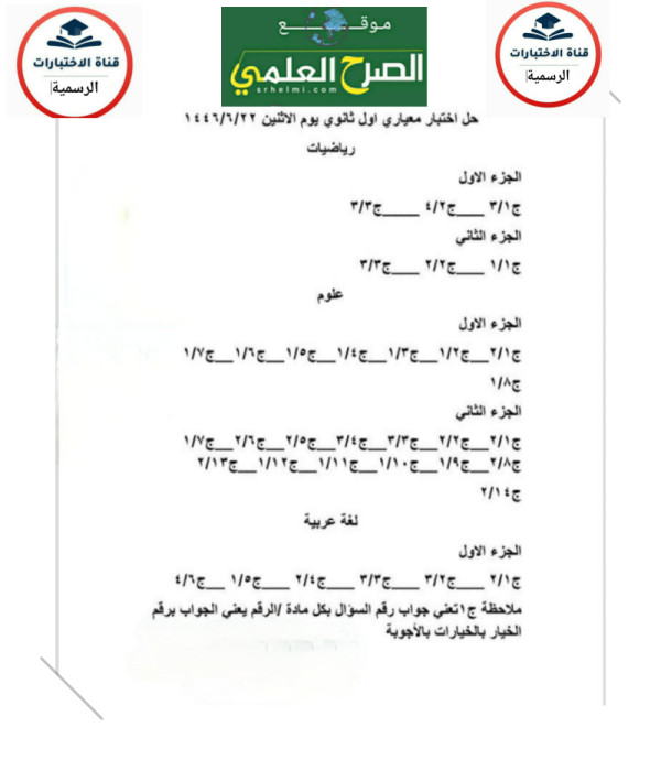 حلول الاختبار المعياري اليوم الصحيح